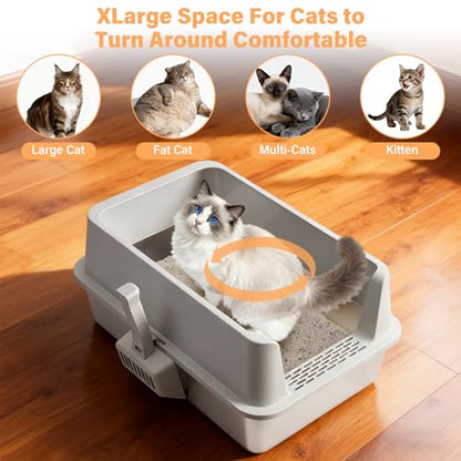 Stainless Steel Litter Box XL-Metal Cat Litter Box for Big Cat - color: XL-lid box