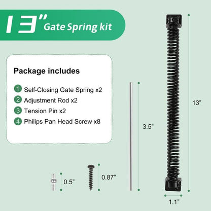 13 Inch Self Closing Gate Spring, Adjustable Tension Gate Closer for Wooden & Vinyl Fence, Steel, Black (2 Pack) - size: 2 Pack