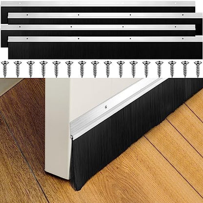 Door Sweep Brush Aluminum, 3 x 39.3 Inch, Black, 4 Set - color: Silver, size: 3 x 39.3 Inch