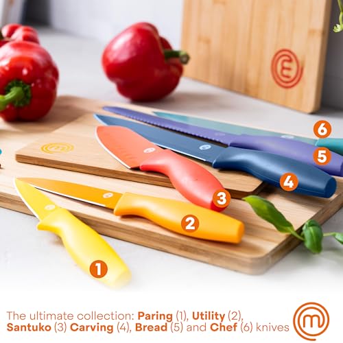 MasterChef Knife Set with Block, 7pc Kitchen Knives Set with Holder, Color - color: Vivid, style: Knives with Block
