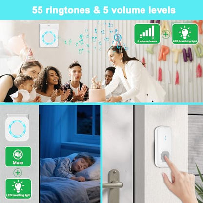 SURFOU Wireless Doorbell 1 Button 2 Receivers, 1300ft for Home/Classroom