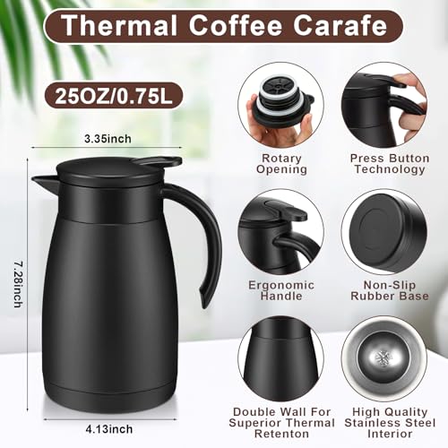 Norme 2 Pcs Thermal Coffee Carafe Creamer, Black, Silver, 25 oz - color: Black, Silver, size: 25 oz