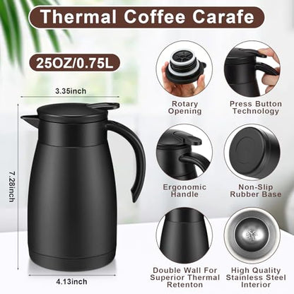 Norme 2 Pcs Thermal Coffee Carafe Creamer, Black, Silver, 25 oz - color: Black, Silver, size: 25 oz