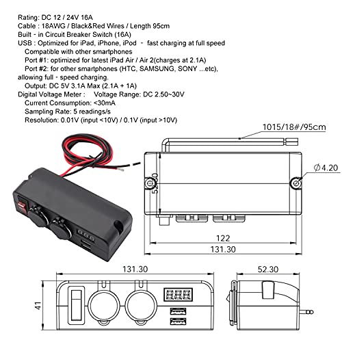 Dual USB Socket Charger and Dual 12V Power Outlet Cigarette Lighter Splitter Adapter with LED Voltmeter On/Off Switches for Car Rv Truck Marine Boat Camper Vehicles - color: Multi Function Adapter