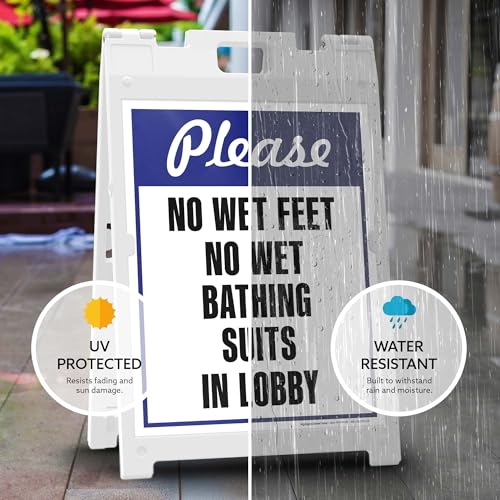Please No Wet Feet No Wet Bathing Suits In Lobby Folding Floor Sign, 18x24 Inches, Portable A Frame, Made in USA by My Sign Center - size: 18x24 Plastic