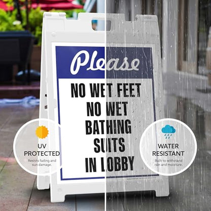 Please No Wet Feet No Wet Bathing Suits In Lobby Folding Floor Sign, 18x24 Inches, Portable A Frame, Made in USA by My Sign Center - size: 18x24 Plastic