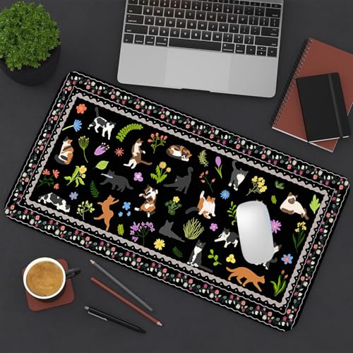 Cat Desk Mat, Cute Large Mouse Pad for Women, Black 27.5"x13.8" - color: D-black Cats, size: 27.5" x 13.8"