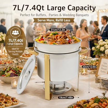 7.4QT Soup Chafer, Stainless Steel Round Soup Warmer with Lid & Fuel Holder, Commercial Soup Pot Chafing Dishes for Catering, Parties, Buffet, Banquets, Events - color: Silver, size: 7.4Qt