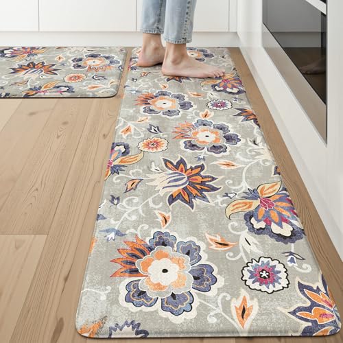 LEEVAN Anti Fatigue Kitchen Mats for Floor, Cushioned Kitchen Mat Set 2PCS - color: Blue Grey, size: 17.3"x29"+17.3"x59"-0.47inch