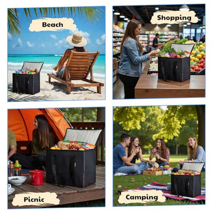 2-Pack Insulated Reusable Grocery Bags – Large Cooler Tote for Cold & Hot Food, Stays Upright, Durable, Foldable for Travel and Delivery - color: Cooler Bag