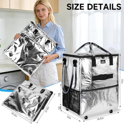 Reusable Grocery Bag on Wheels, Foldable Rolling Tote Bag with 6 Pockets - color: Silver, size: Small
