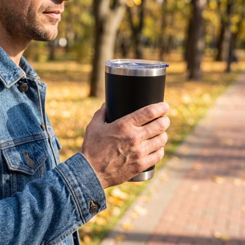 20oz Tumbler Bulk,30 Pack Double Wall Stainless Steel Vacuum Insulated Tumbler with Lid and Straw,Travel Coffee Mug,Leak Proof Powder Coated Tumbler for Cold&Hot Drinks,Black