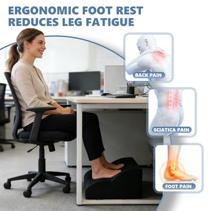 Foot Rest Under Desk for Office, Ergonomic Adjustable Footrest with Washable Cover, Soft Desk Foot Stool for Home Office, Work, Gaming, Long Sitting, Black - color: Black