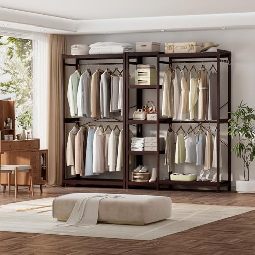 Homykic Bamboo Clothing Rack with Shelves, 33.5” Wide Clothes Rack, 78.8” H - color: Espresso, size: Standard