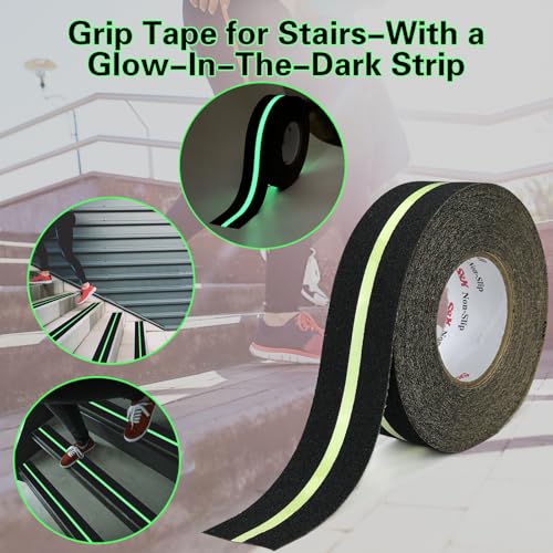 S&X Anti Slip Tape 2in x 60ft Grip Tape for Stairs, Ramps, Glow-in-the-Dark - color: Black/Glow-in-the-Dark, size: 2" X 60'