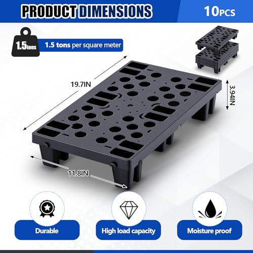 10 Pcs Plastic Pallets for Basement Storage, 19.6 x 11.8 x 3.9 Inch, Black - color: Black, size: 19.6 x 11.8 x 3.9 Inch