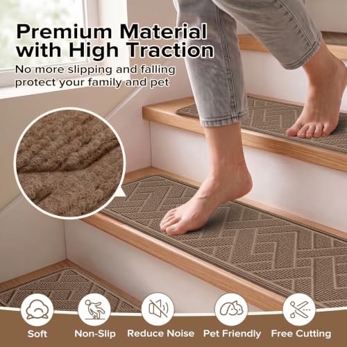 Non Slip Stair Treads for Wooden Steps, 15 Pack 8"x30", Taupe - color: Taupe, size: 8" x 30"