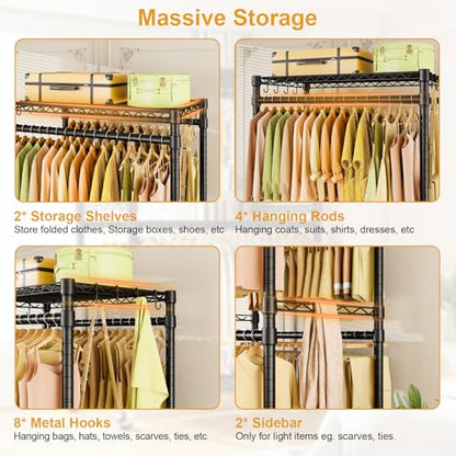 ULIFHOME P4 Rolling Clothes Rack, Clothing Racks for Hanging Clothes, Black - color: Black, size: P4