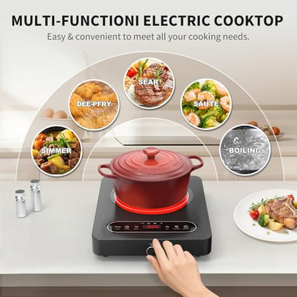 VBGK Single Burner Electric Cooktop, 110V 1800W Electric Cooktop with LED Touch Controls and Knob Controls, 10 Power Levels, 4-Hour Timer, Safety Lock, Single Burner Overheat Protection - size: Single Burner Electric Cooktop