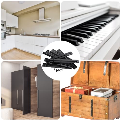 16 PCS 8 Inch Piano Hinge Heavy Duty, 0.04" Thickness Folding Continuous Hinge, Black Metal Piano Hinges for Cabinets, Doors, Window (1.2" Open Width)