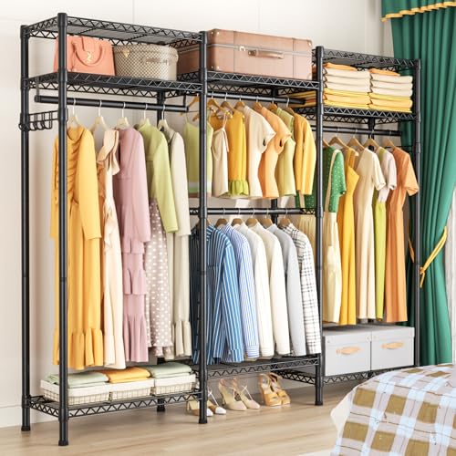 Golpart Heavy Duty Clothes Rack Metal Wardrobe with Adjustable Wire Shelves - color: Black, size: 15.75"D x 56.6"W x 76.8"H