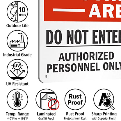 SmartSign 12 x 18 inch “Restricted Area - Do Not Enter, Authorized Personnel Only” Metal Sign with Symbol, 63 mil Laminated Rustproof Aluminum, Red, White and Black, Made in USA - style: 12" x 18" - Aluminum