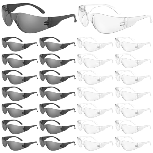 WFEANG 30 Pack Safety Glasses With ANSI Z87.1 (15 Pack Clear+15 Pack Grey) - color: 15clear+15grey
