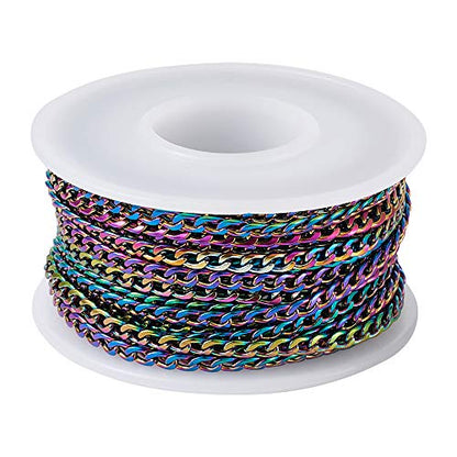 Craftdady 16 Feet Stainless Steel Twisted Curb Chain Link Multi-Color Unwelded Cable Cross Chain with Spool for Jewelry Pendant Necklace Bracelet Making - color: Multi-Colors, 5 Meters, 4.5x3mm