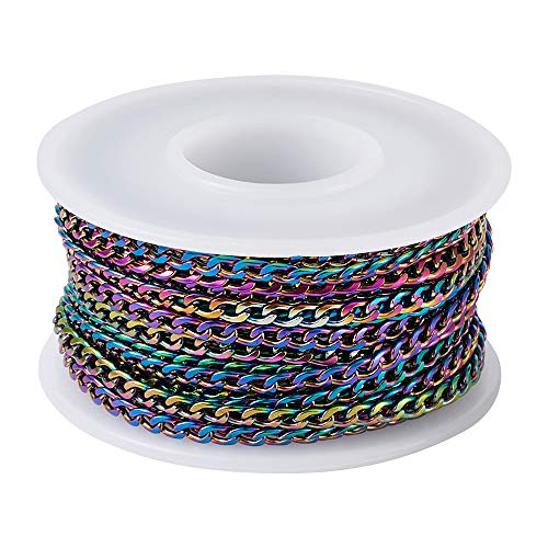 Craftdady 16 Feet Stainless Steel Twisted Curb Chain Link Multi-Color Unwelded Cable Cross Chain with Spool for Jewelry Pendant Necklace Bracelet Making - color: Multi-Colors, 5 Meters, 4.5x3mm