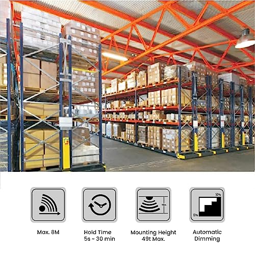 LEDMyplace 360° 3 Step Dimming Motion & Daylight Sensor for Linear High Bay Light for Garge, Shop, Factory, White Adjustable Motion Sensor for UFO High Bay Light- 49ft max Height
