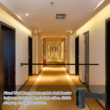 MECCANIXITY Wall Mount Retractable Belt Barrier 9.84ft Crowd Control Belts - color: Black/Black, size: 9.84 ft