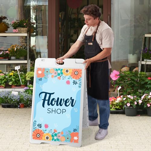 Jumbl Outdoor A-Frame Sandwich Signboard 24” x 36” Display Surface – w/PVC Sign Protector & Sand Fill Holes – Duel Display Signage Stand for Storefront Sidewalk Curb (White) - color: White