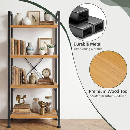 4 Tier Bookshelf, Free Standing Bookcase with Open Storage Shelves - color: Light Wood, size: 4 Tier