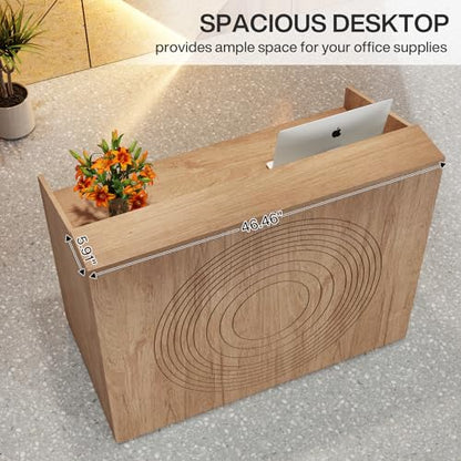 Tribesigns Reception Desk with Counter, Modern Front Desk Reception Room Table with Cable Grommet, 47 inch Retail Counter for Checkout, Lobby, Beauty Salon, Home Office Desk, Oak - color: Oak