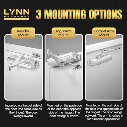 LYNN HARDWARE Medium/Heavy Duty Commercial Door Closer with Speed Controls - color: Dark Bronze