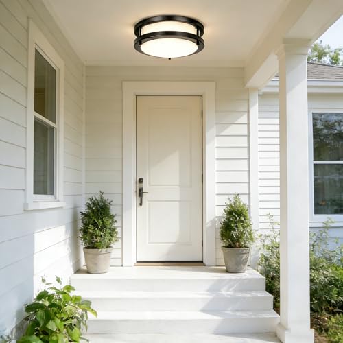 Drosbey 24W Dimmable LED Flush Mount Ceiling Light Fixture, Kitchen Light Fixtures, 12 inch Ceiling Lights for Bedroom, Bathroom, 3000K/4000K/5000K Selectable, Super Bright 2700LM - color: Black, size: 24W