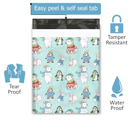 12x15 (50) Winter Animals Christmas Designer Poly Mailers Self Sealing Waterproof Shipping Envelopes Holiday Premium Printed Bags For Small Businesses - color: Winter Animals, size: 12x15