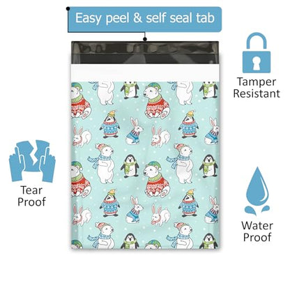 12x15 (50) Winter Animals Christmas Designer Poly Mailers Self Sealing Waterproof Shipping Envelopes Holiday Premium Printed Bags For Small Businesses - color: Winter Animals, size: 12x15