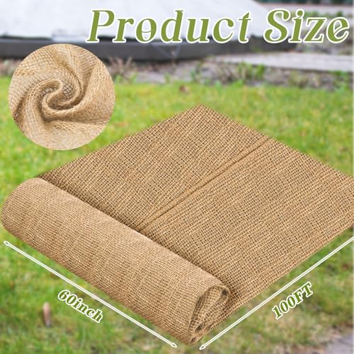 Buryeah 1 Pack 60 Inch X 100 ft Burlap Fabrics Roll Natural Jute Garden - size: 60 Inch x 100 ft