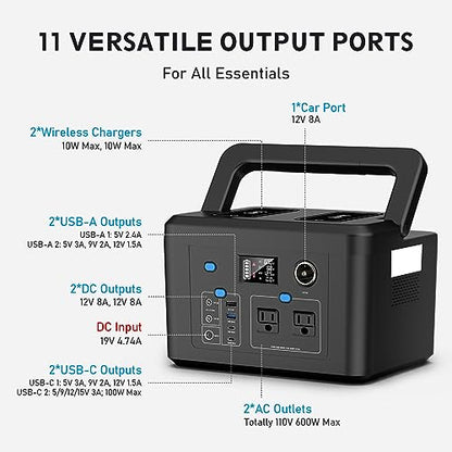 600W Portable Power Station, 296Wh Lithium Solar Generator for Camping - color: Black Blue White