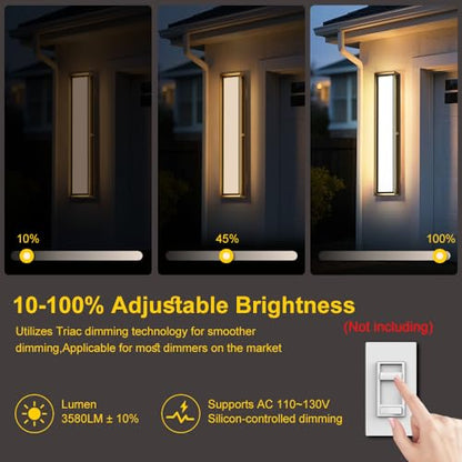 Large Outdoor Wall Lights,10%-100% Dimming LED Wall Sconce Light,3000k 4500K 6000k,23.6in LED Exterior Light Fixture,IP65 Matt Black Fixture for Commercial and Residential(2Pack)