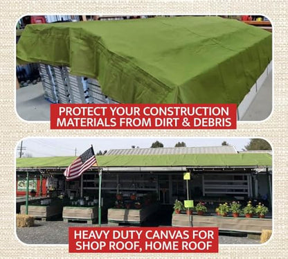 (8 Pack) 6' x 8' Green Canvas Tarp 12oz Heavy Duty Water Resistant - color: Green (8 Pcs), size: 6' x 8'