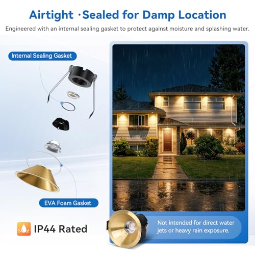 CycevSun 2 Inch Anti-Glare Gold Recessed LED Lights COB Spotlight, 6-Pack - color: Gold, size: 2 Inch
