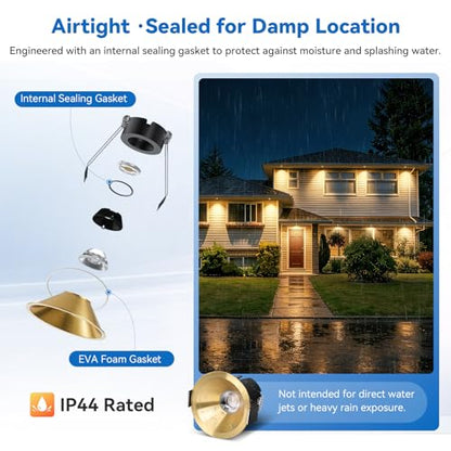 CycevSun 2 Inch Anti-Glare Gold Recessed LED Lights COB Spotlight, 6-Pack - color: Gold, size: 2 Inch