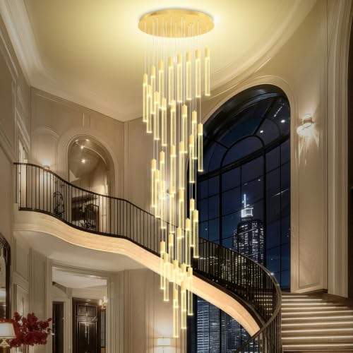 36-Light 200" High Ceiling Chandelier Long Spiral LED Dimmable Chandelier Modern Crystal Chandeliers for Staircase Foyer Entryway Living Room Gold - color: Gold, size: 36-Light