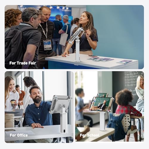 AboveTEK iPad Desk Grommet Mount, Adjustable Tablet Desk Mount with 360° Rotation & 180° Tilt, Fits 9.7"-13" Tablets, Anti-Theft iPad Stand, Heavy-Duty Aluminum Tablet Stand, Perfect for Work - color: Sliver