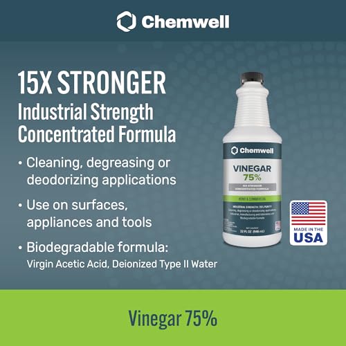 Chemwell 75% Vinegar (32 fl oz) - General Purpose All-Natural Multi-Surface Cleaner for Home, Patio & Commercial - High Performance, Powerful Concentrated Acetic Acid - Made in USA - color: 75% - 32 fl oz
