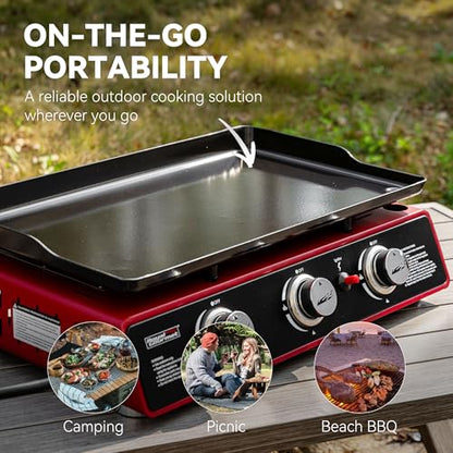 Royal Gourmet PD1301R 3-Burner Tabletop Propane Gas Griddle with Cover - color: Red
