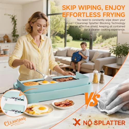 Cleansnap Everyday Electric Griddle,The Ultimate Gift for Family Feasts - 20” Nonstick Grill with Foldable Anti-Mess Shield, Rapid 1700W Heat & PPG Ceramic Coating, Dishwasher Safe, Saga Blue - color: Saga Blue