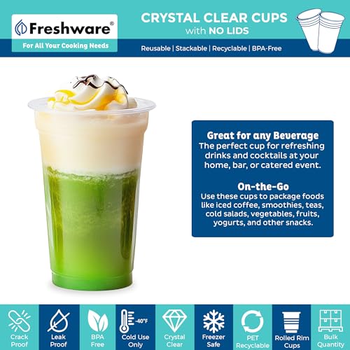 Freshware 20 oz Clear Disposable Plastic Cups, 100 Pack Clear Plastic Cups Tumblers, Heavy-duty Party Glasses, Disposable Cups for Thanksgiving, Halloween, Christmas Party - size: 20 oz. [100-PK]